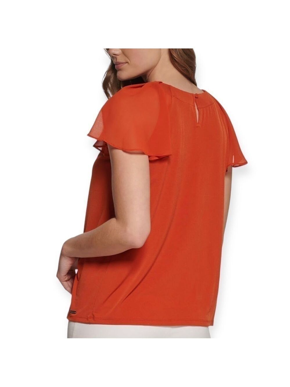 Calvin Klein Pleaded Sheer Flutter Short Sleeve Blouse Top Size M - Picture 3 of 12